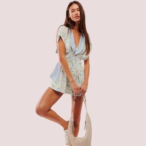 Free People Fiorella Flowy Romper in Ice Combo S